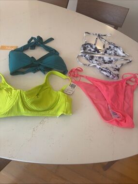 Forever 21 Mixed Bikini Set in Teal, Neon Lime, Pink & Marble